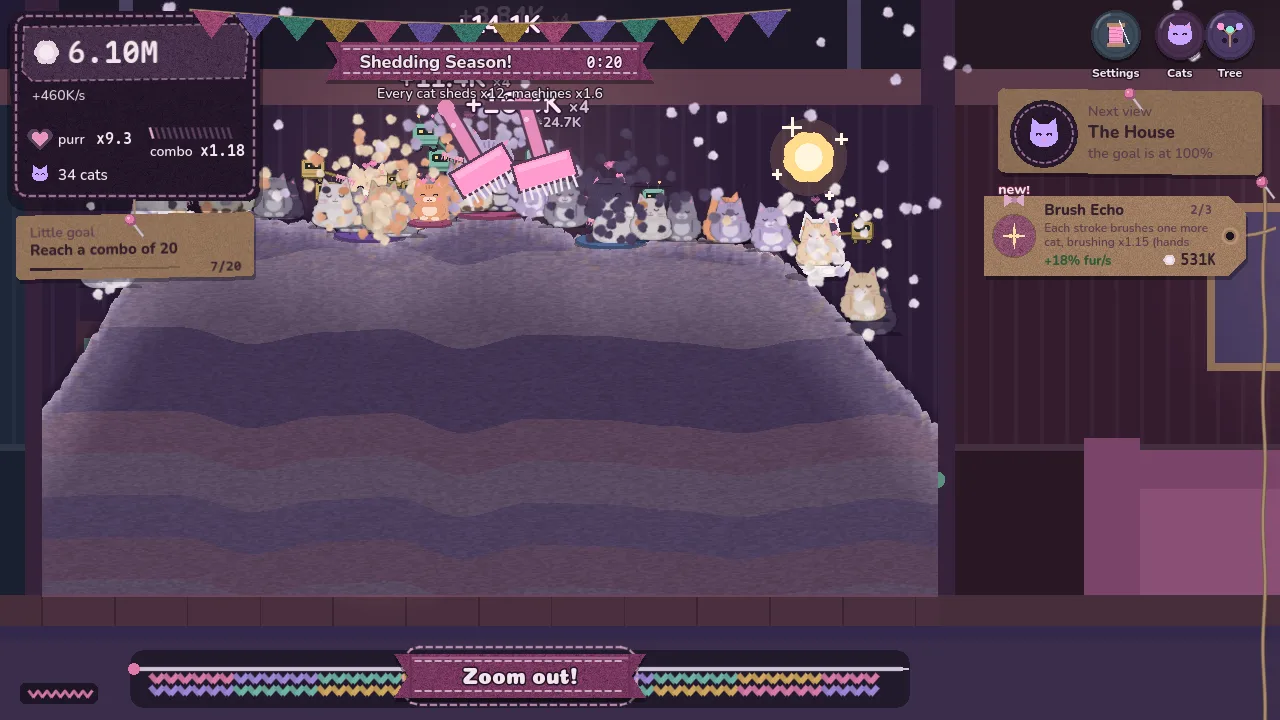 A cosy room filling up with brushed fur and a crowd of cats